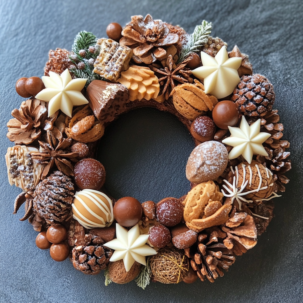 couronne de noel comestible avec patisseries