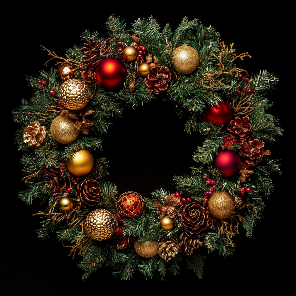 couronne de noel doree et rouge